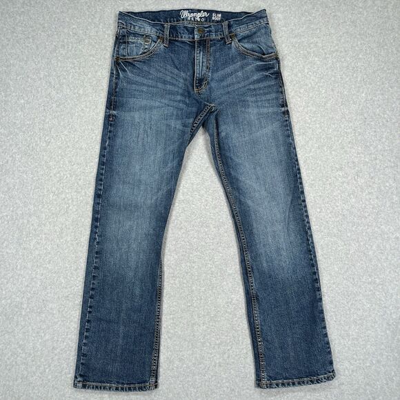 Wrangler Retro Slim Boot Jeans Mens 33 x 30 (32 x 29) Blue Denim Cowboy Western - Picture 1 of 12